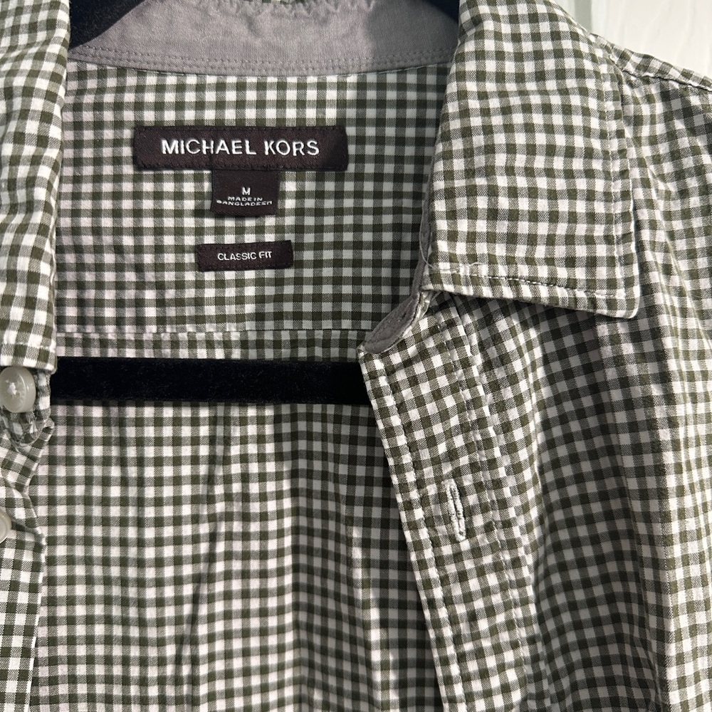 Michael Kors Green and White Checkered Shirt